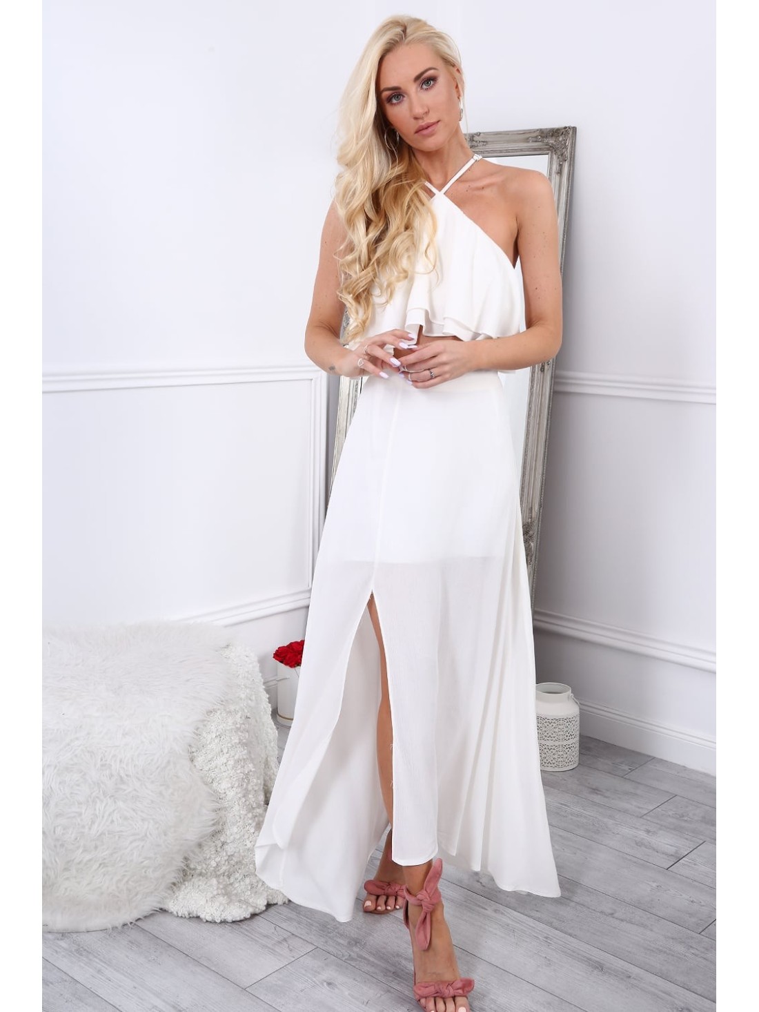 Rochie crem cu burta la vedere ZZ358 - Magazin online - Boutique